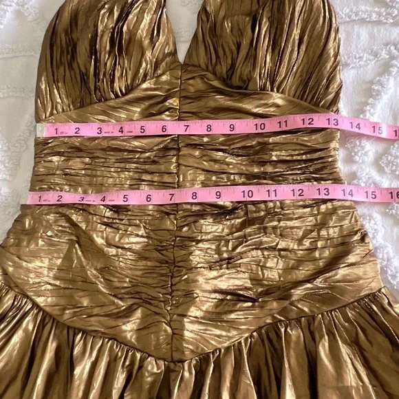 Vintage Eletra Casadei Gold Lame’ Halter Top Midi Length Disco Party Dress Small